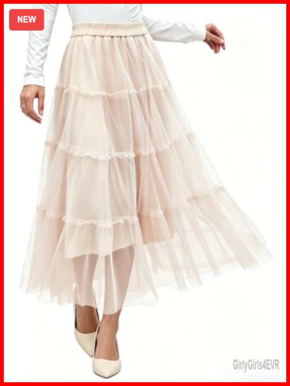 Women Tiered Tulle Maxi Skirt High Waisted Flowy A-Line Layered Long Skirt